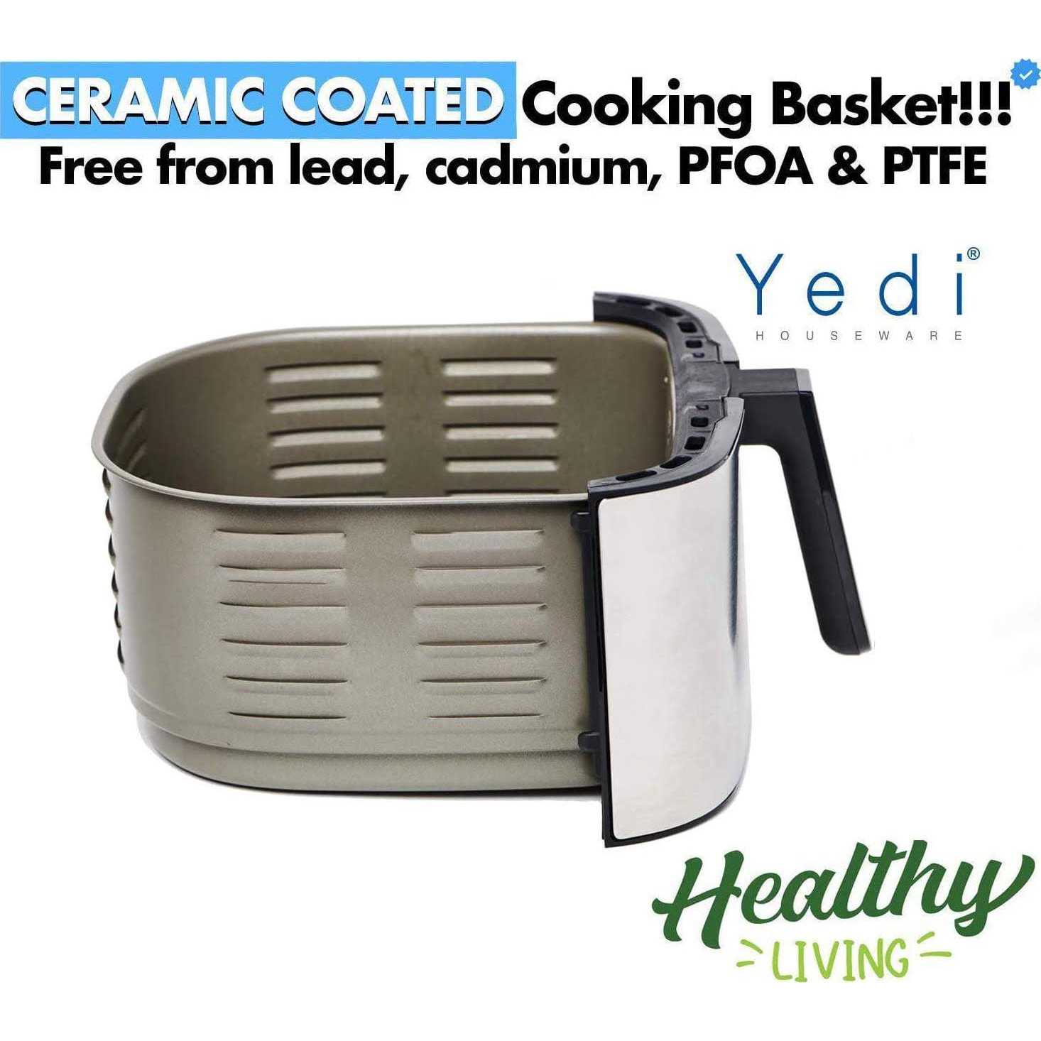 Yedi Evolution Air Fryer, 6.8 Quart, Stainless Steel, Ceramic Cooking Basket, with Deluxe Accessory Kit and Recipe Book - Image 4
