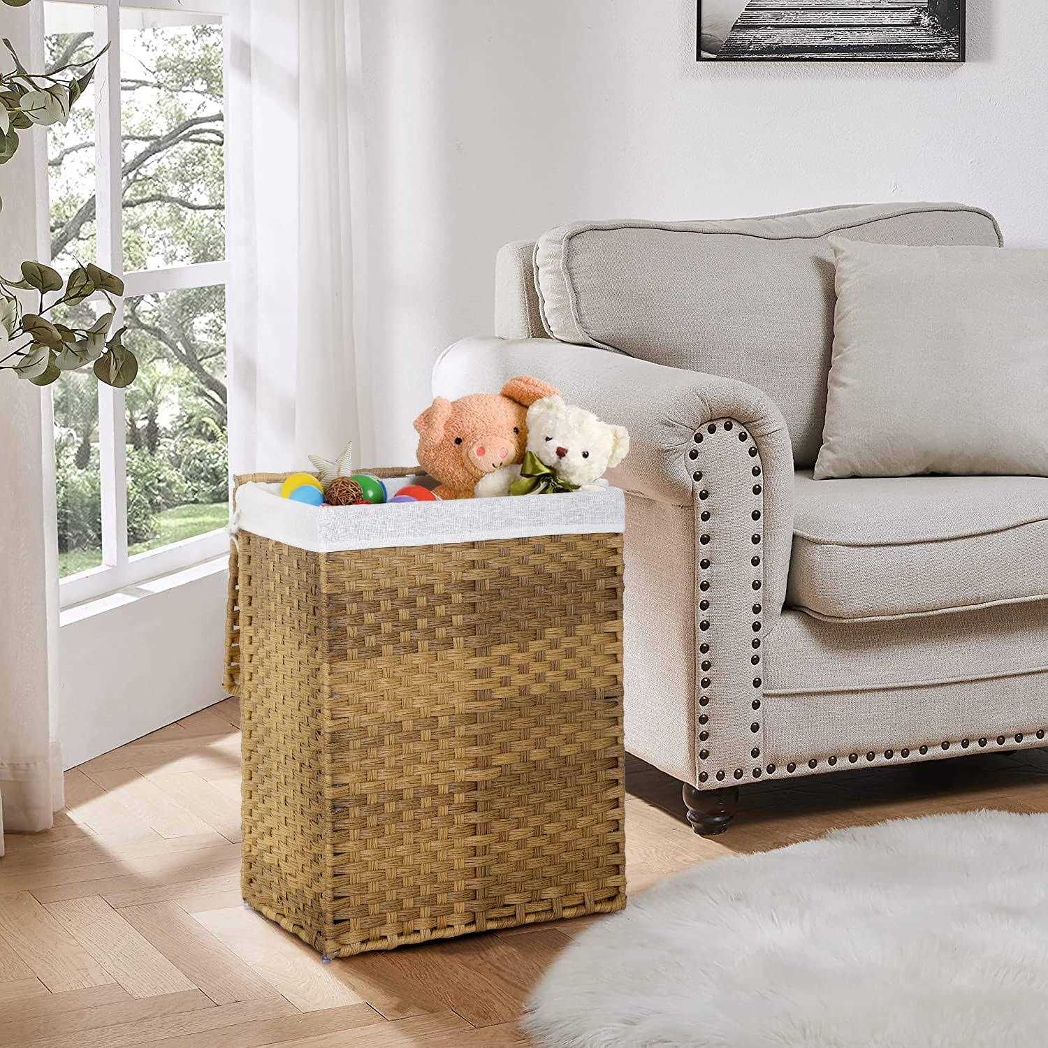 Paylesshere Laundry Basket Handwoven Laundry Hamper 90L/110L Foldable Rattan Laundry Hamper With Lid,2 Removable Liner Bags & 6 Laundry Bags,Clothes - Image 3