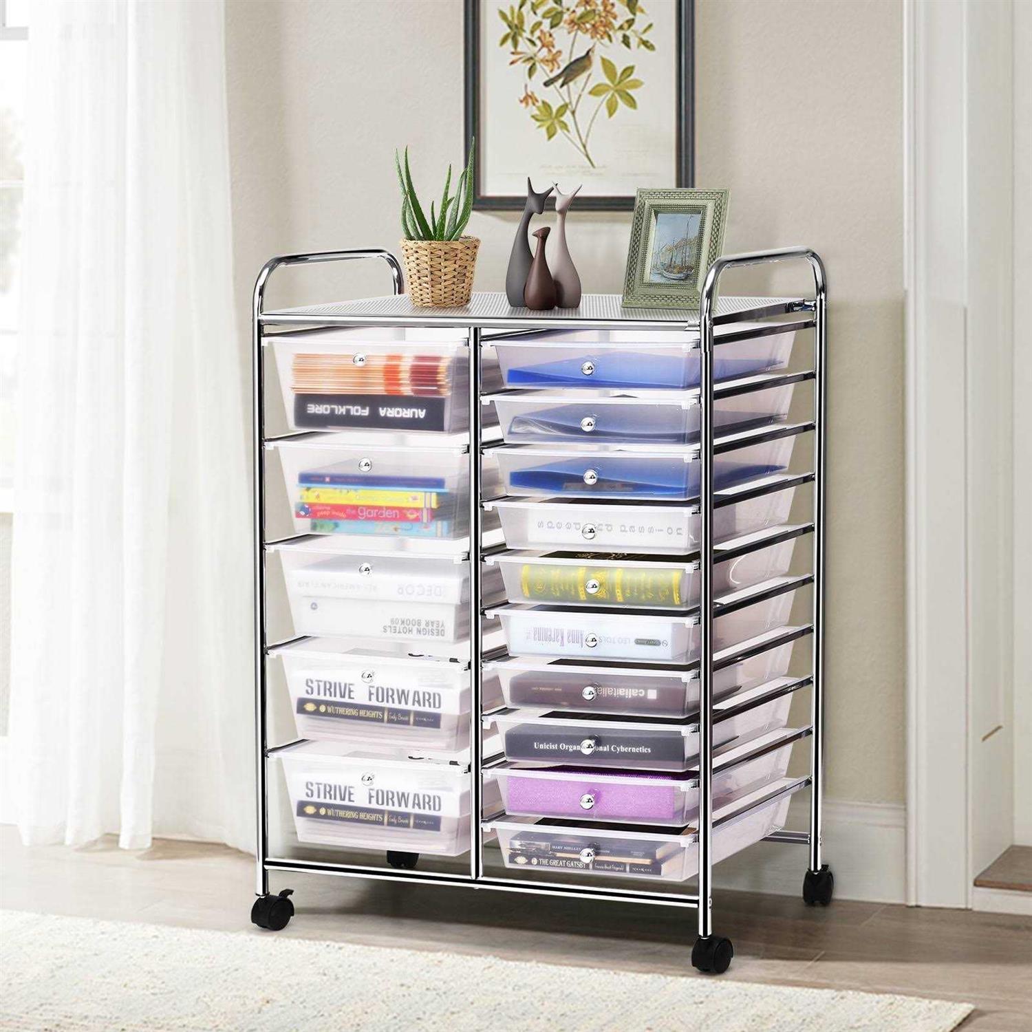 Costway 15 Drawer Rolling Storage Cart Tools Scrapbook Cosmetics Paper Organizer - Image 3