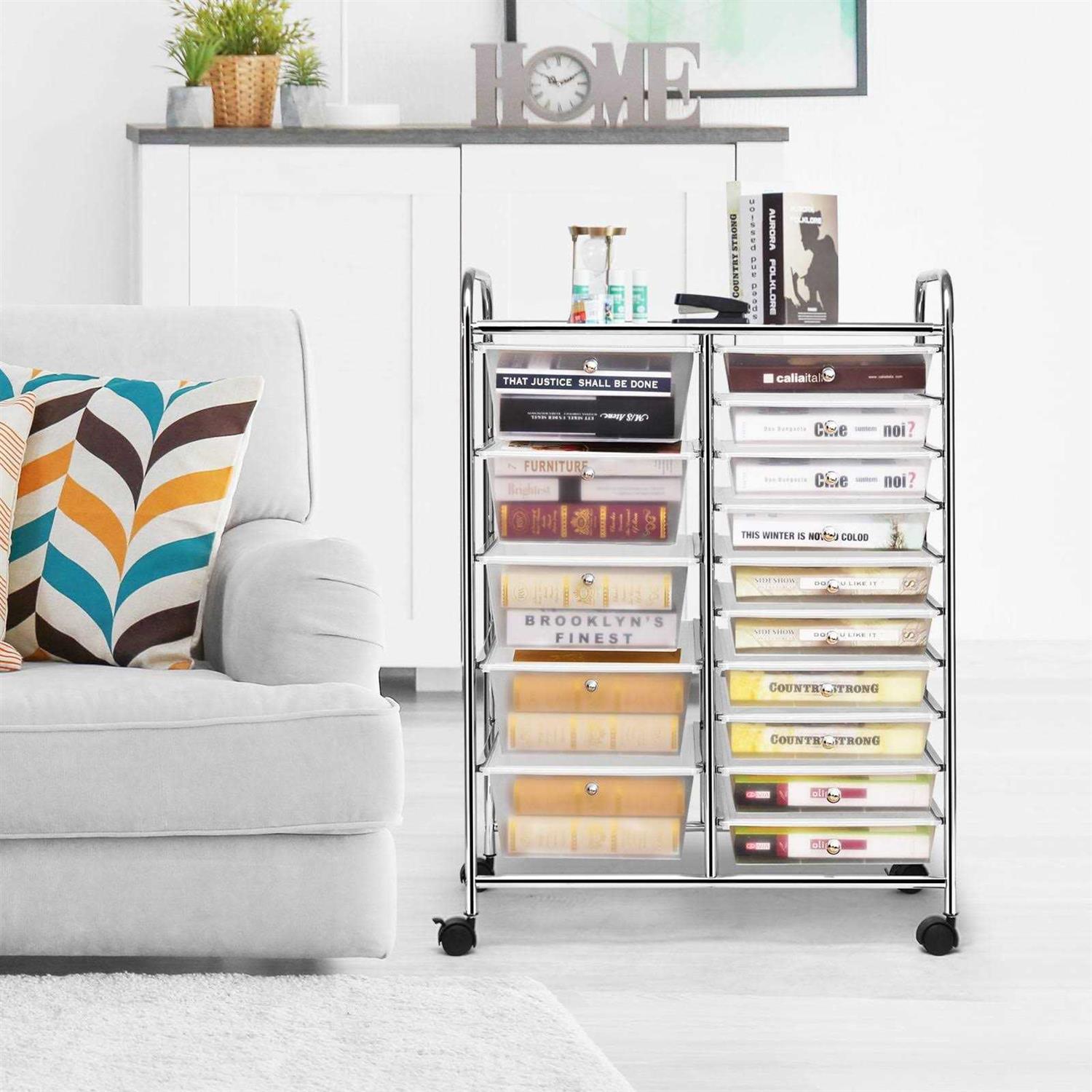 Costway 15 Drawer Rolling Storage Cart Tools Scrapbook Cosmetics Paper Organizer - Image 4
