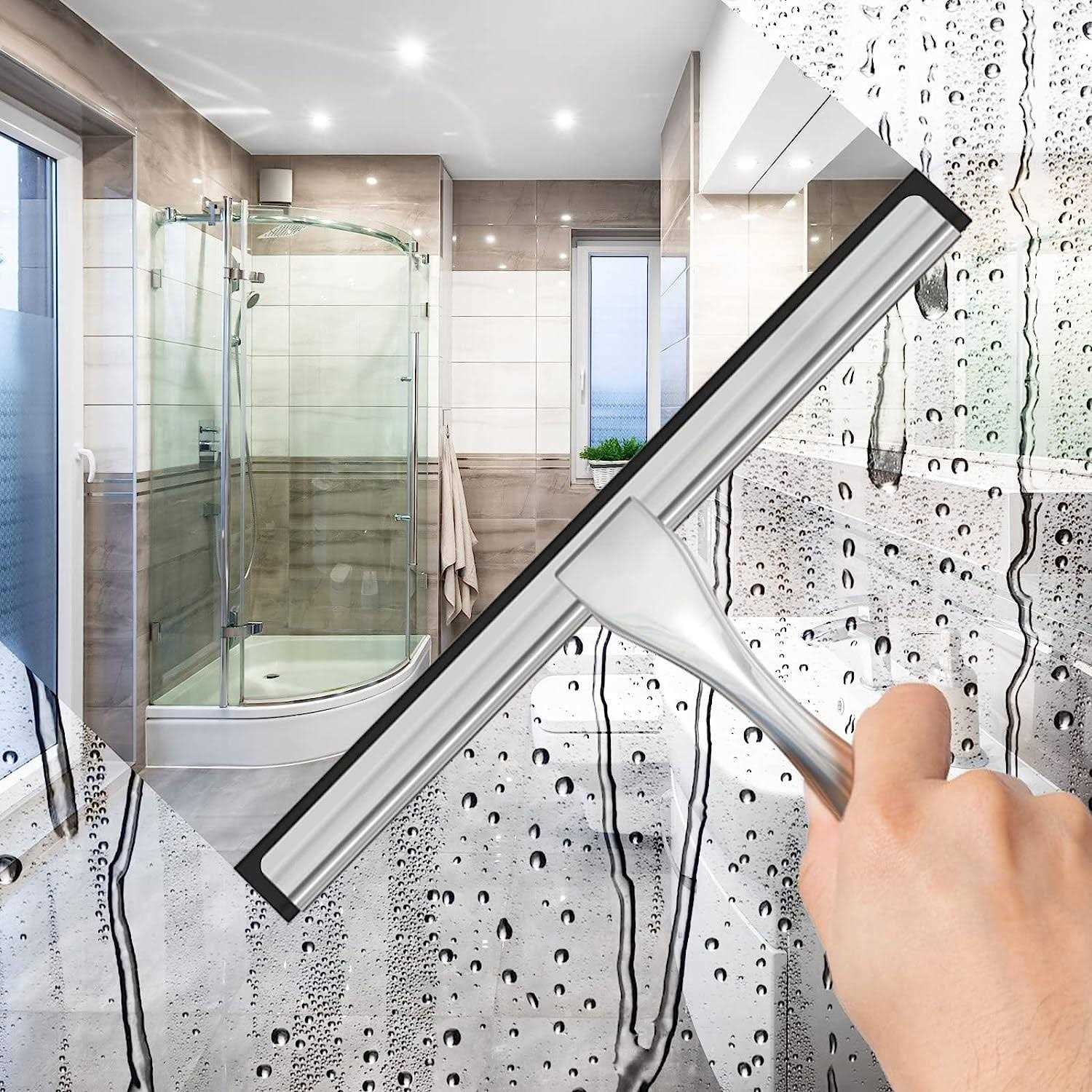 Docrok All-purpose Stainless Steel Shower Squeegee For Shower Doors with 2 Adhesive Hooks - Image 3
