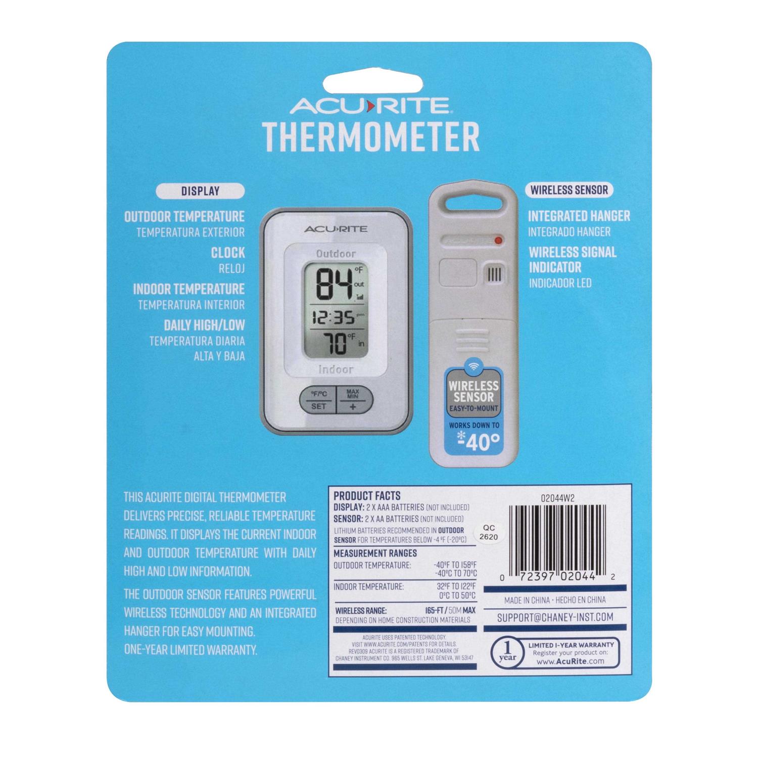 Acurite Wireless Indoor & Outdoor Digital Thermometer with Clock - Image 3
