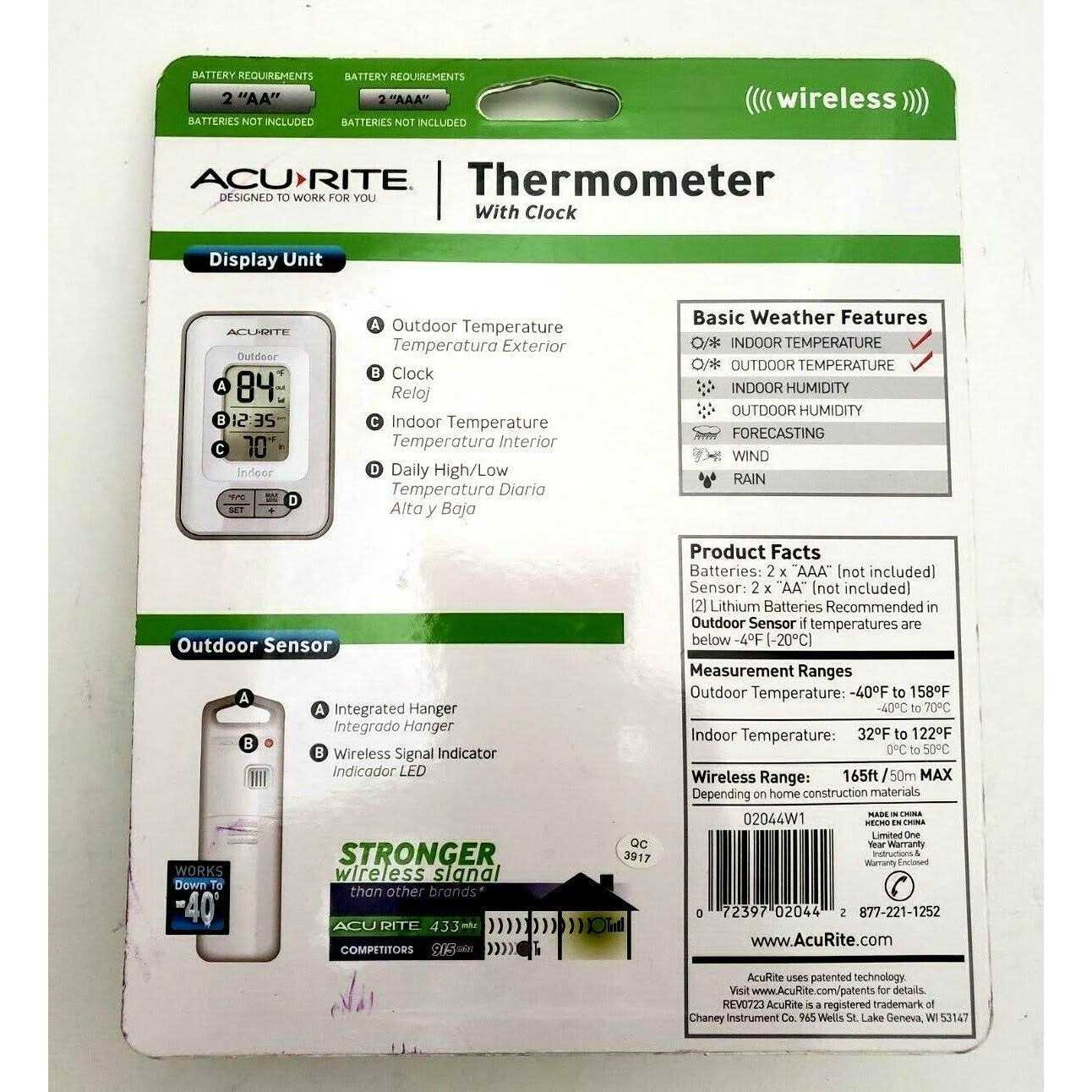 Acurite Wireless Indoor & Outdoor Digital Thermometer with Clock - Image 5