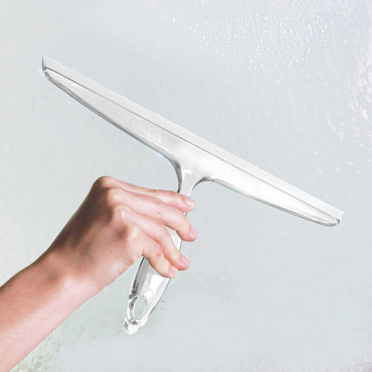 iDesign Plastic Bath Squeegee for Glass with Suction Hook Holder 12 - Image 5