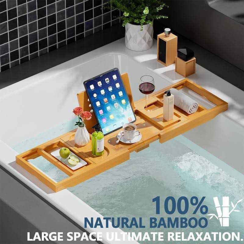 Yirilan Premium Bathtub Tray Caddy Expandable Bath Tray Unique House Warming Gifts - Image 5