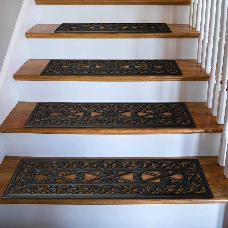 Ottomanson Indoor/Outdoor Hose-Wash Iron Wrought Design Non-Slip Rubber 10 x 30 Modern Stair Treads for Stairs - Image 3