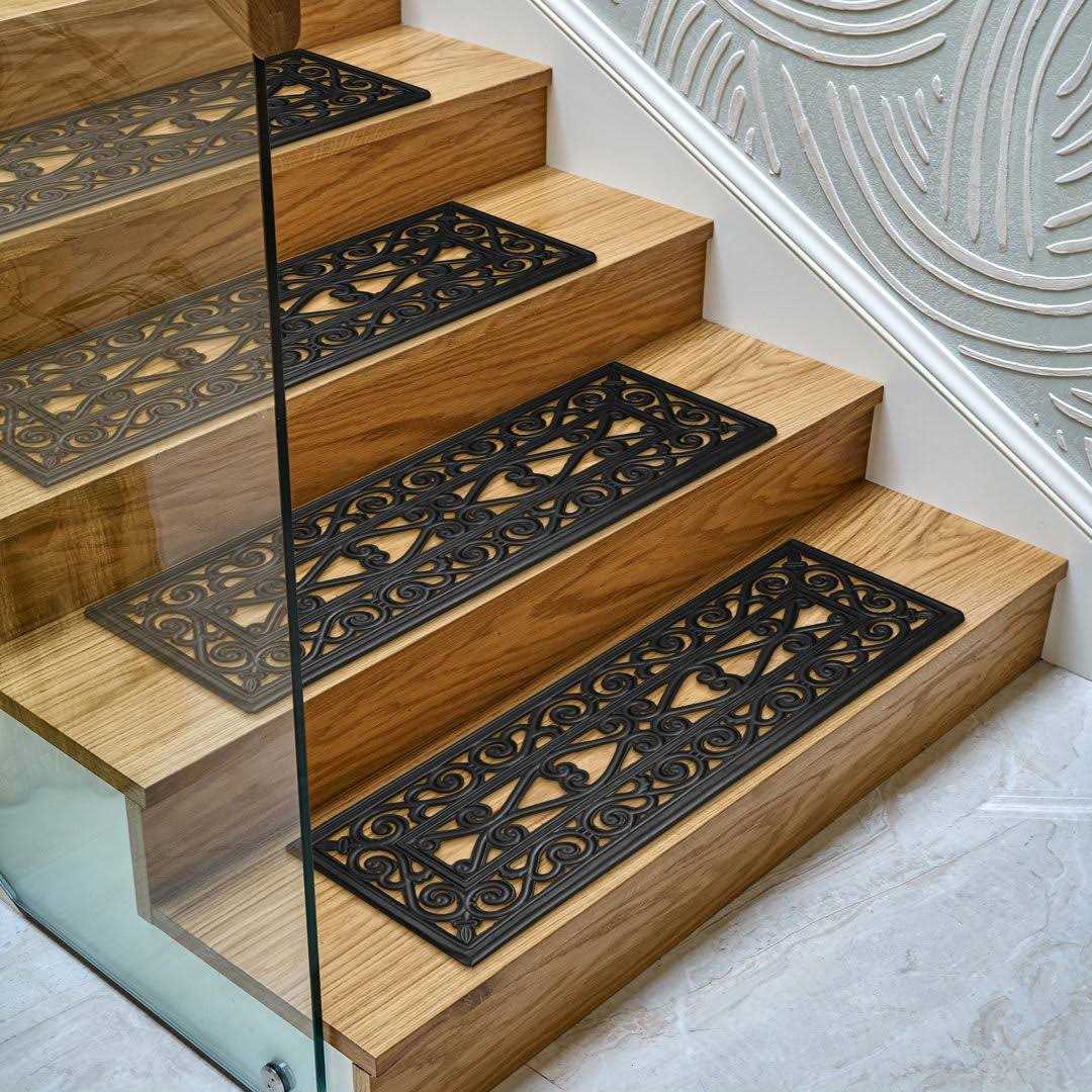 Ottomanson Indoor/Outdoor Hose-Wash Iron Wrought Design Non-Slip Rubber 10 x 30 Modern Stair Treads for Stairs - Image 5