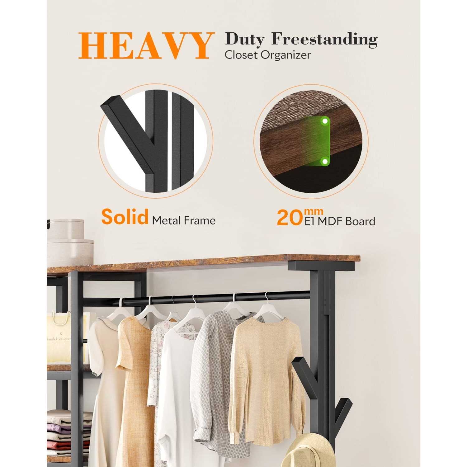 Hokeeper Capacity Heavy Duty Clothes Rack with Shelves Closet Organizer Metal Wardrobe Closet Clothing Rack - Image 5