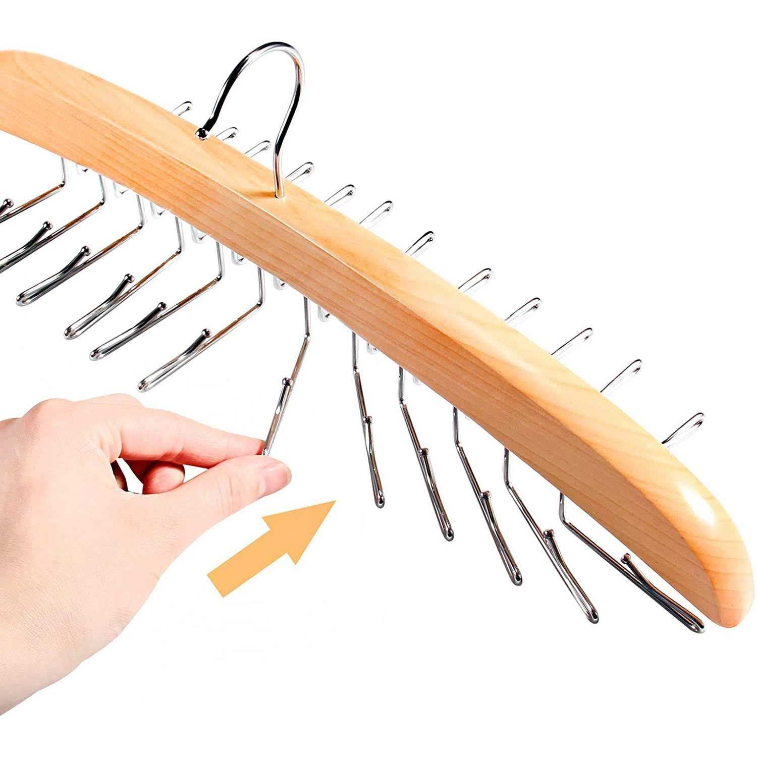 Ohuhu Tie Rack Wooden Tie Organizer 24 Tie Hanger Hook Storage Rack - Image 4