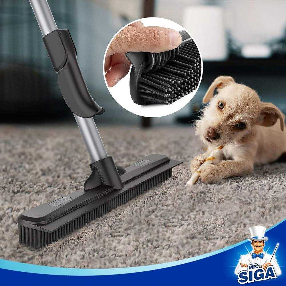 MR.SIGA Pet Hair Removal Rubber Broom with Built in Squeegee 3 in 1 Floor Brush for Carpet - Image 4