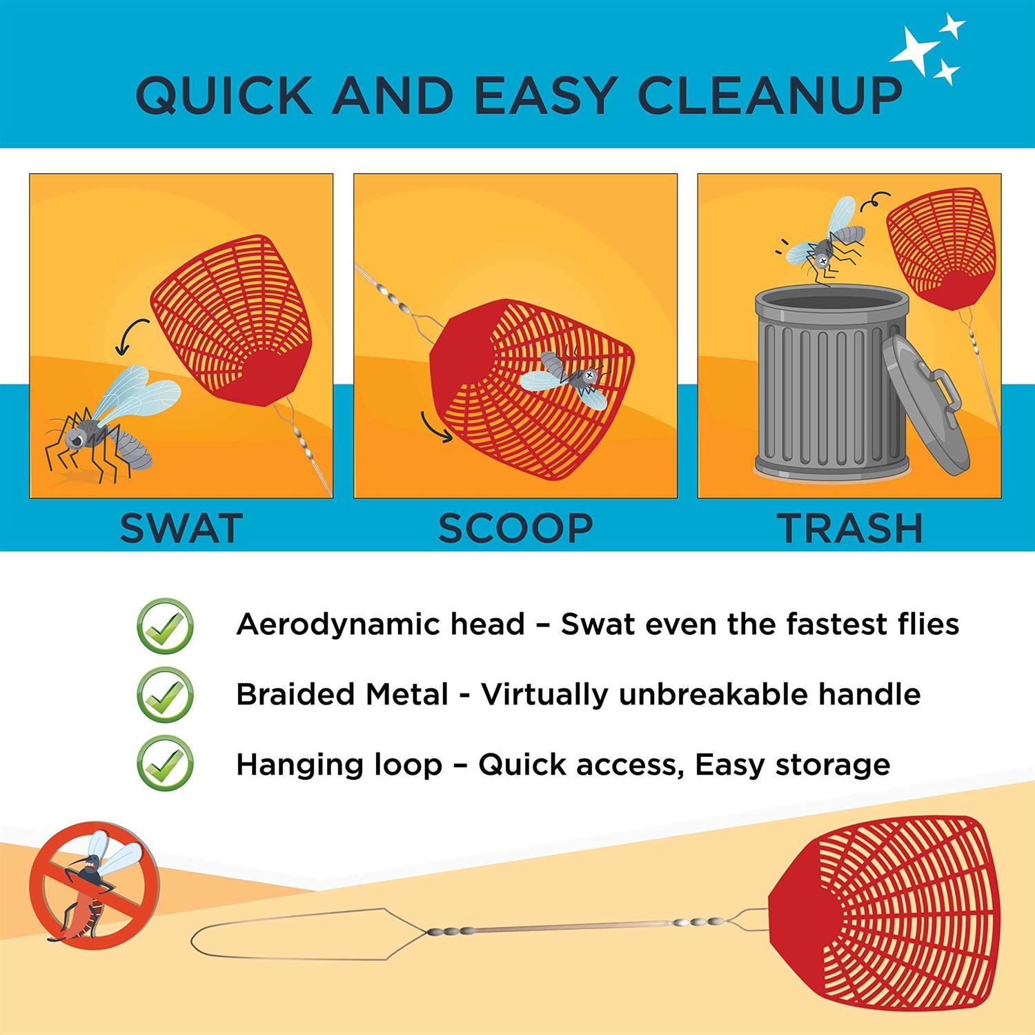 W4W Bug & Fly Swatter Handle 6 Pack Fly Swatters Indoor/Outdoor Pest Control flyswatter - Image 5