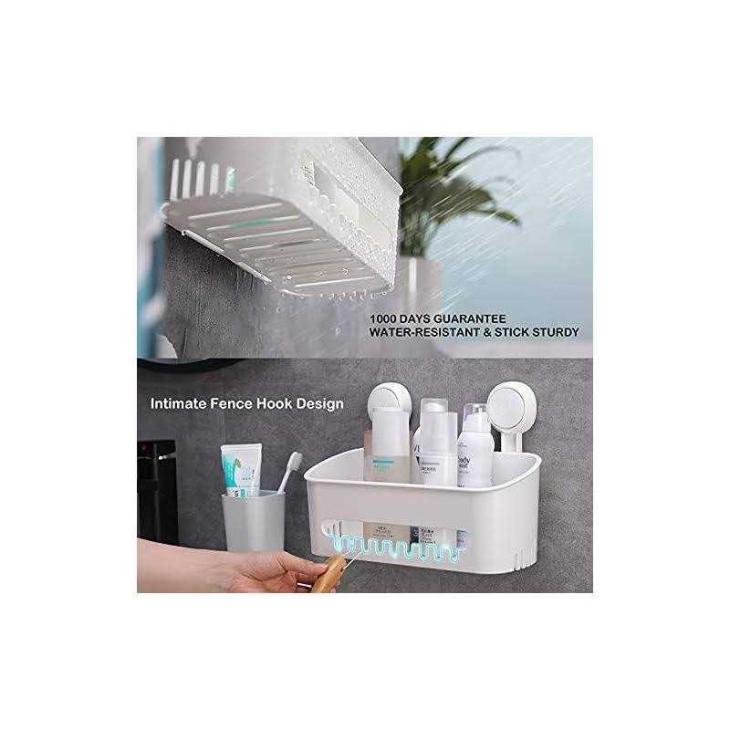 LEVERLOC Shower Suction Cup Shelf Basket One Second Installation Removable Powerful Organizer Max Hold 22lbs Suction Bathroom Caddy Waterproof Shower - Image 3
