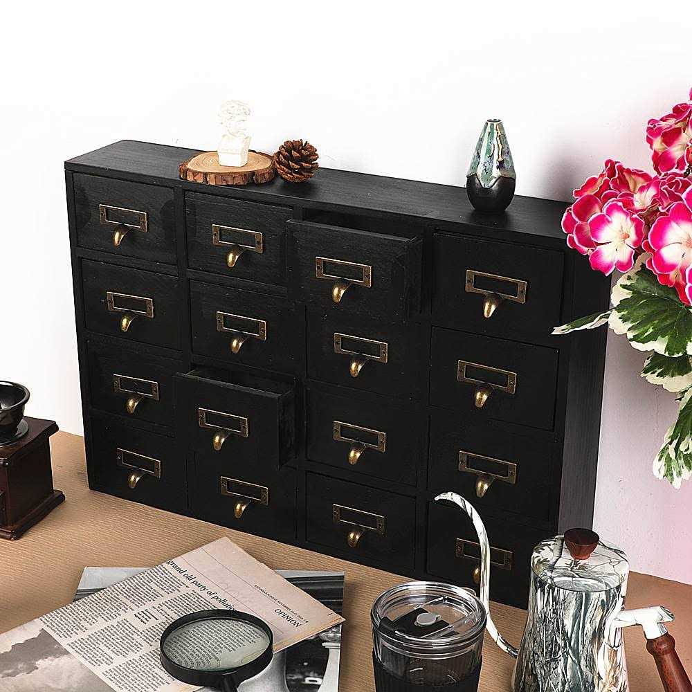PACKGILO 16 Drawers Apothecary Cabinet with Drawers Tabletop Apothecary Chests and Cabinets Library Card Catalog Cabinet Herb Storage Box Wooden - Image 4