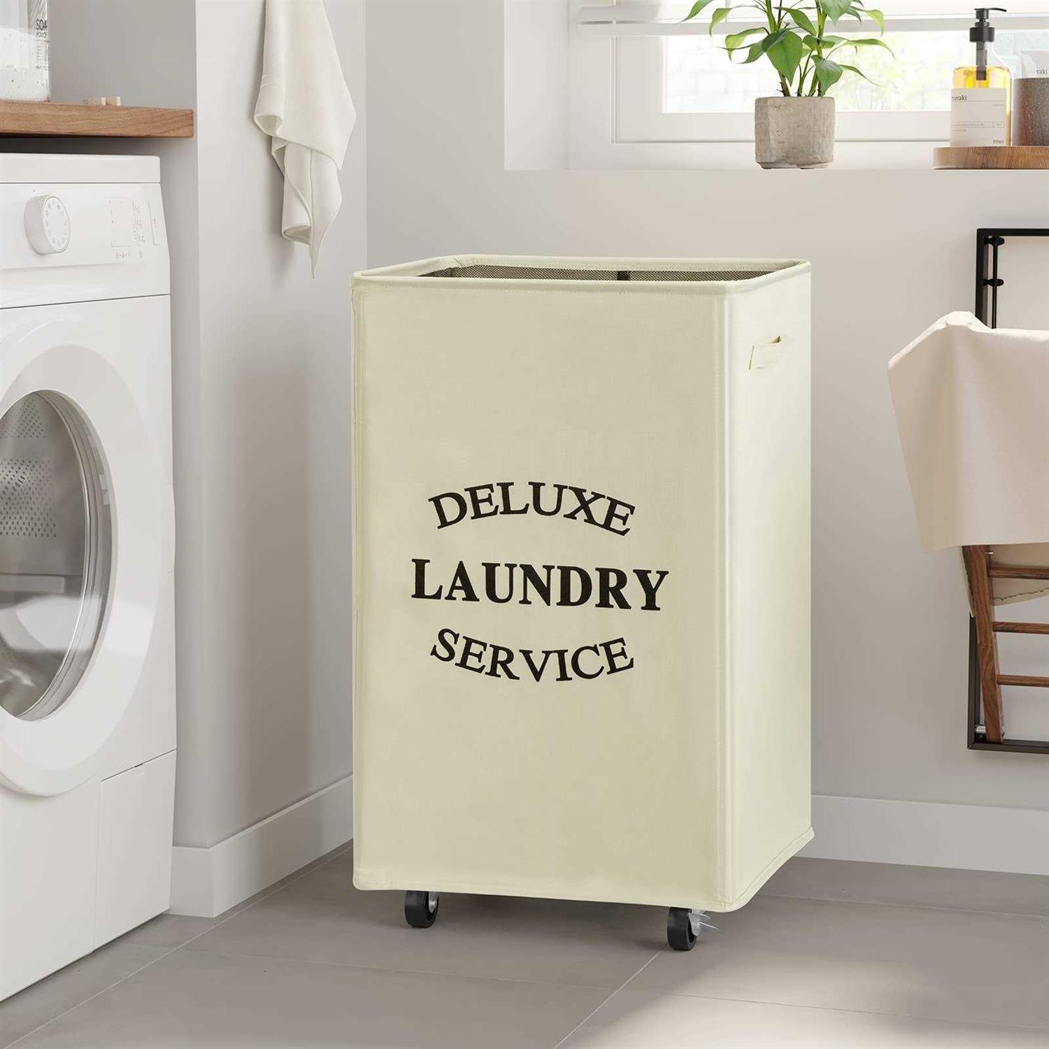 WOWLIVE Large Rolling Laundry Basket Wheels 90L Collapsible Tall Laundry Hamper Handle Foldable Dirty Clothing Basket Fold up Rectangular Hampers - Image 4