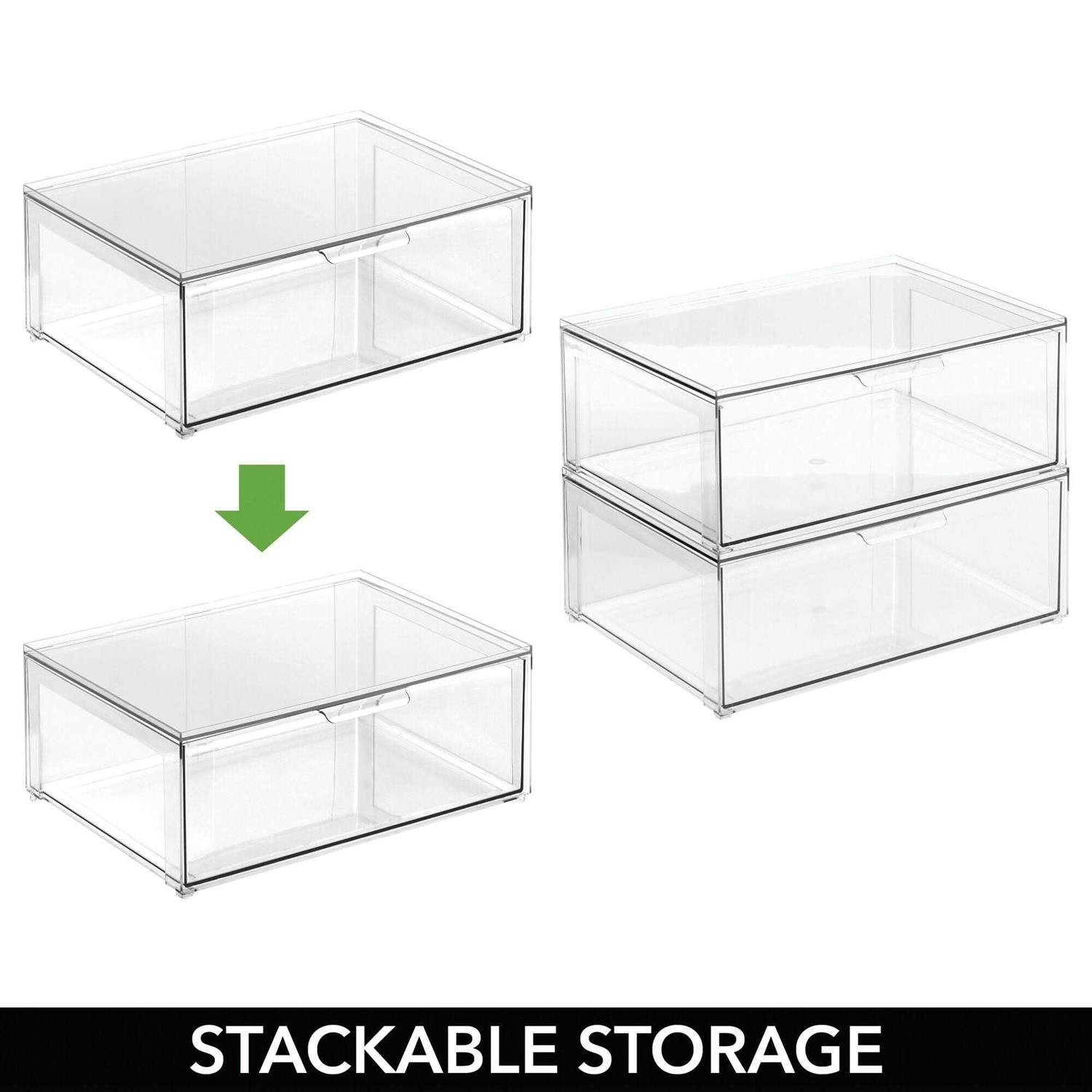 mDesign Plastic Stacking Closet Storage Organizer Bin with Drawer - Image 3