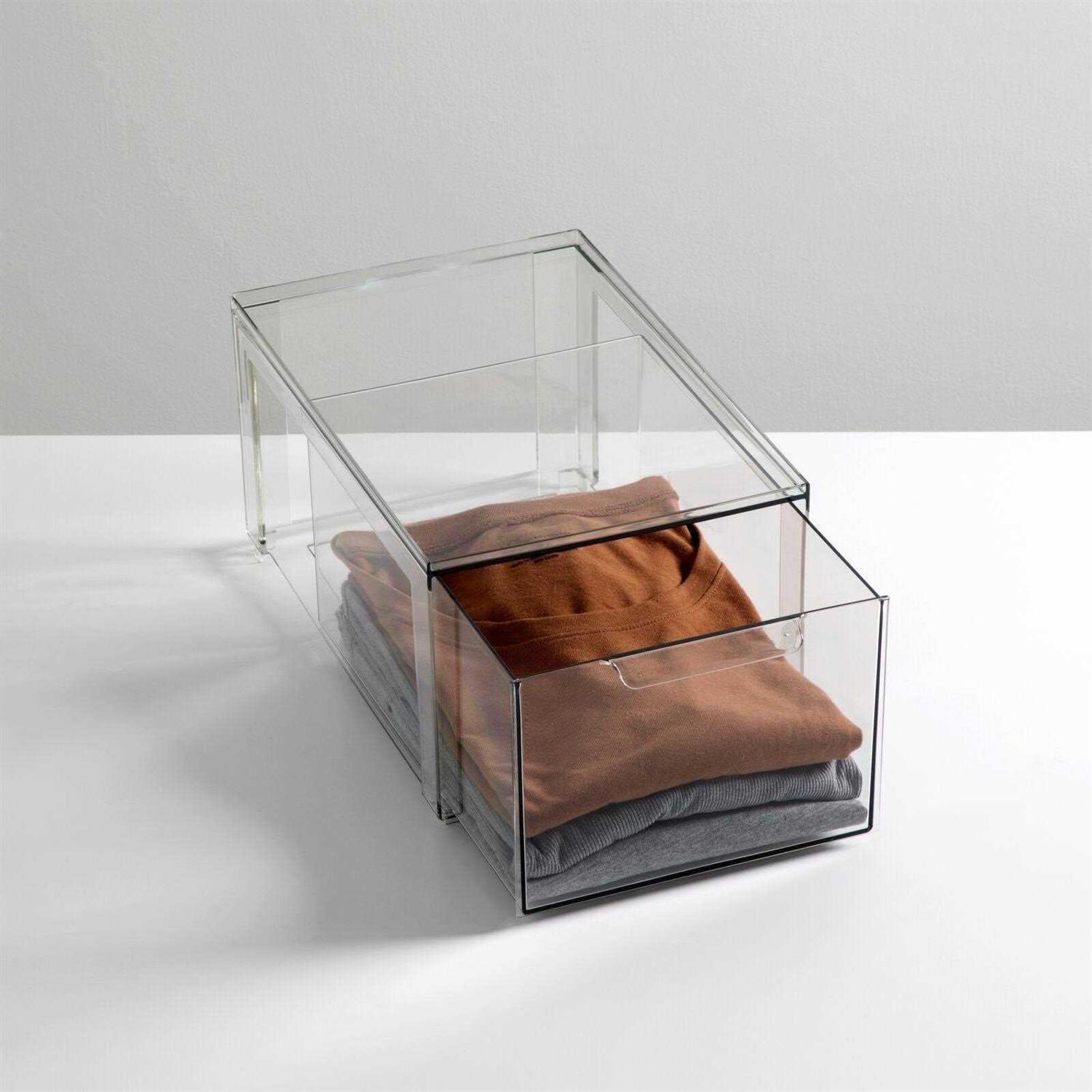 mDesign Plastic Stacking Closet Storage Organizer Bin with Drawer - Image 4