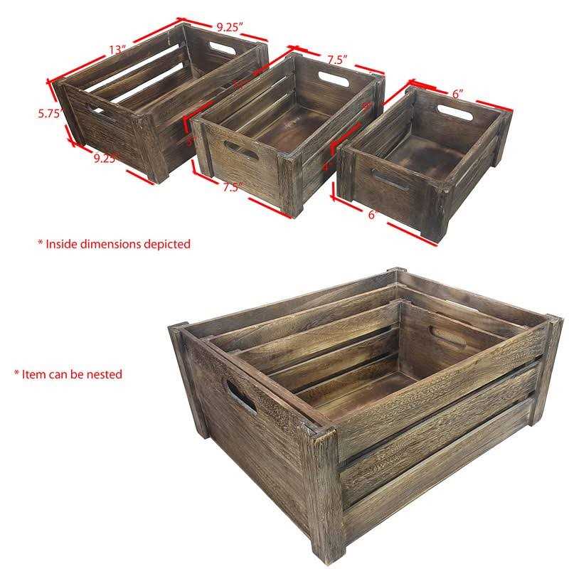 Admired By Nature Home Décor Nesting Storage Organizer Wooden Crates - Image 5