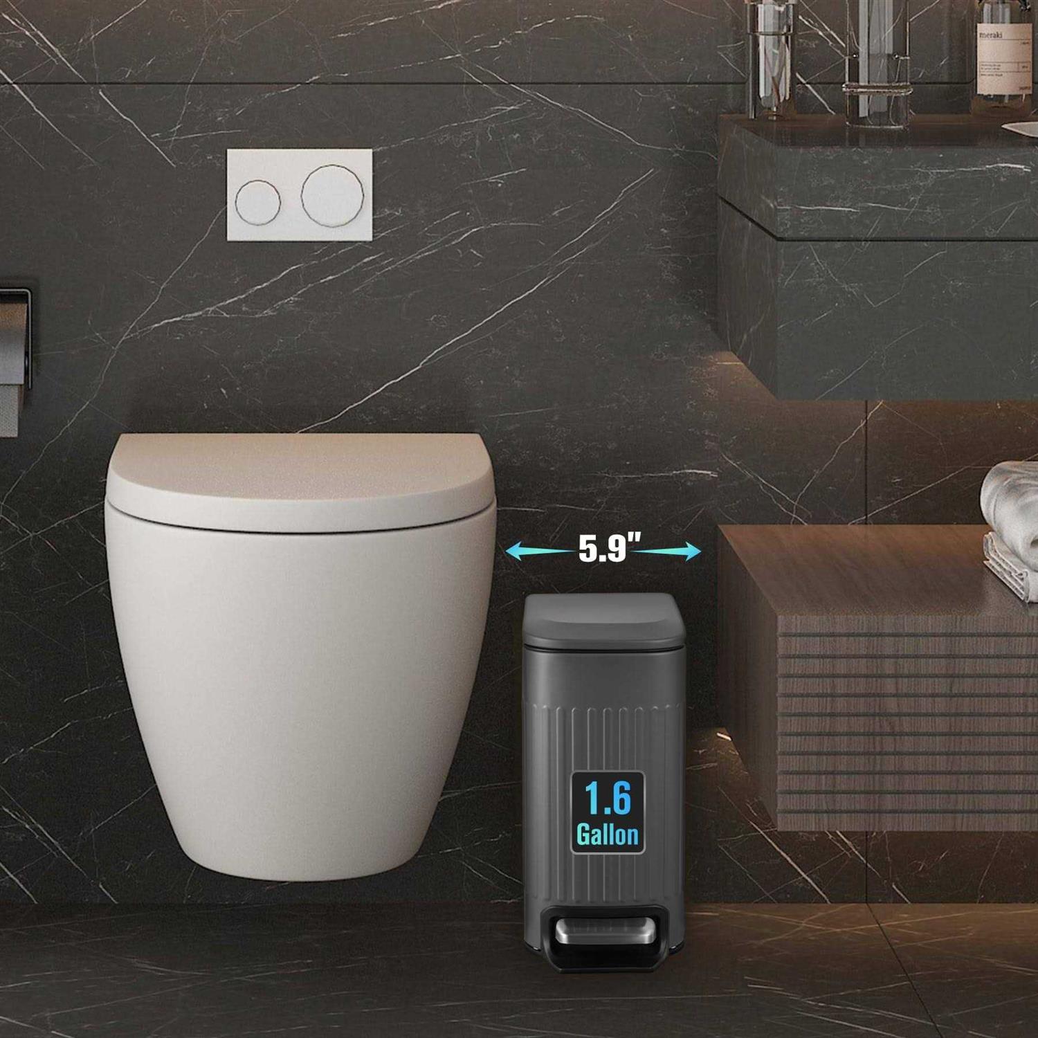 TrashAid Bathroom Trash Can with Lid Soft Close 6 Liter/1.6 Gallon Stainless Steel Small Garbage Can with Removable Inner Bucket - Image 3