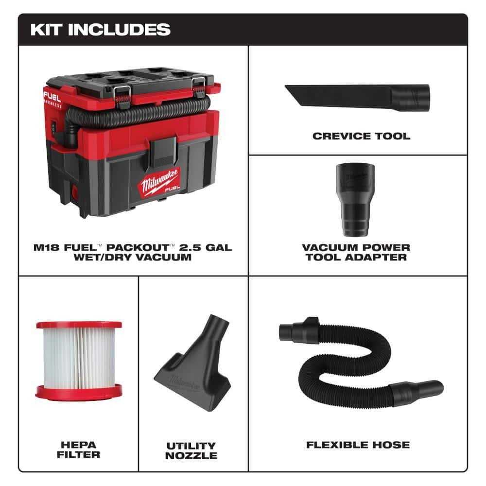 Milwaukee M18 FUEL PACKOUT 18-Volt Lithium-Ion Cordless 2.5 Gal. Wet/Dry Vacuum - Image 3