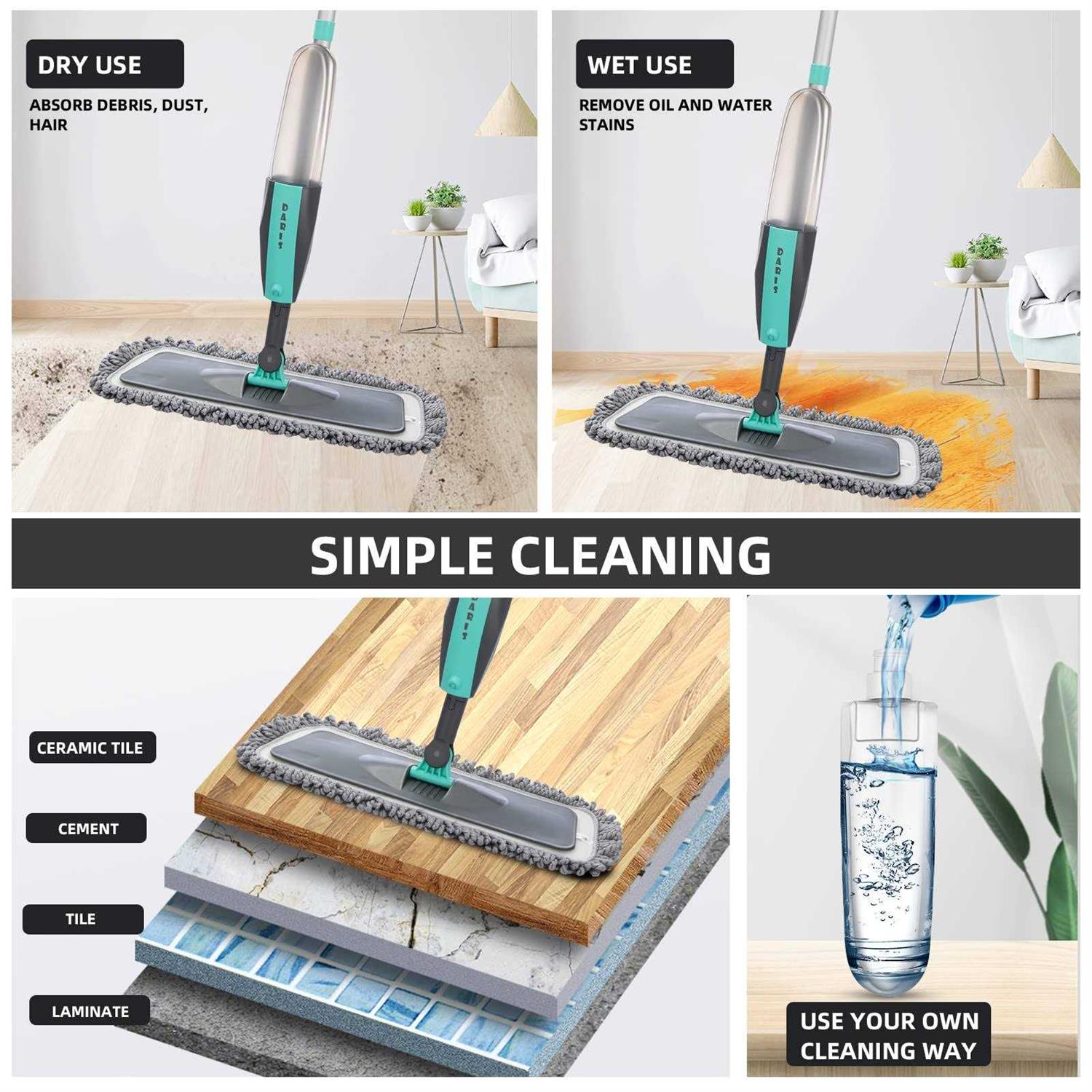 Microfiber Spray Mop for Floor Cleaning Wet Dry 360 Degree Spin Dust Home Kitchen Hardwood Floor Flat Mops with 360ML Refillable Bottle Include 4 - Image 3
