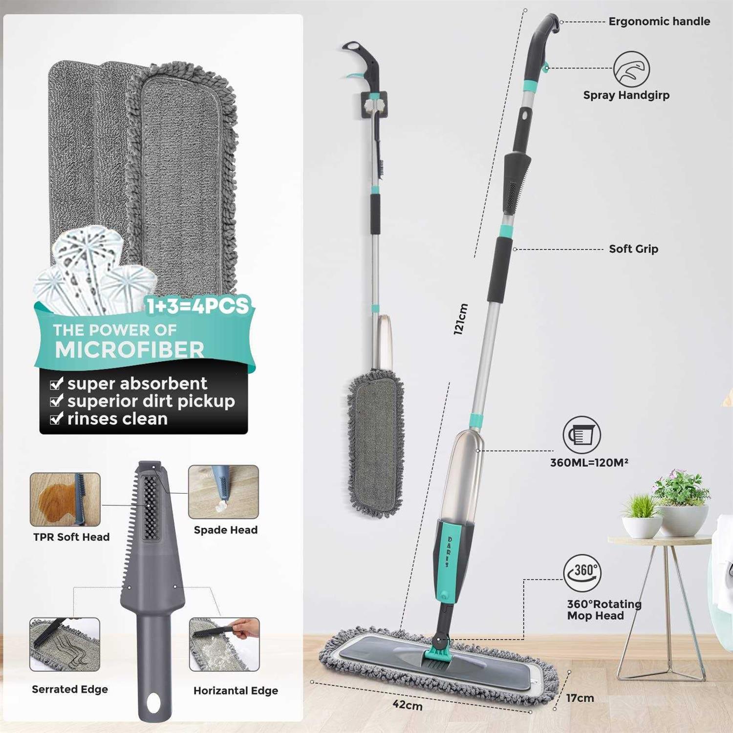 Microfiber Spray Mop for Floor Cleaning Wet Dry 360 Degree Spin Dust Home Kitchen Hardwood Floor Flat Mops with 360ML Refillable Bottle Include 4 - Image 5