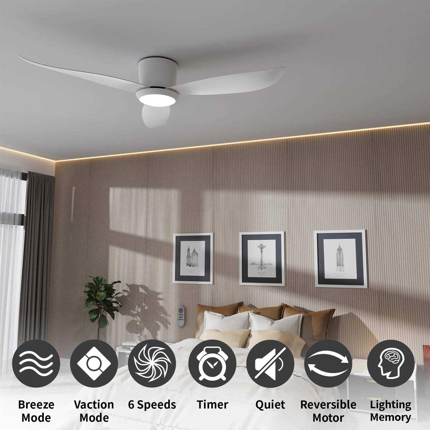 Low Profile Ceiling Mount Ceiling Lights Remote Control with 3 Reversible Blades 3CCT LED 6 Speed DC Motor - Image 3
