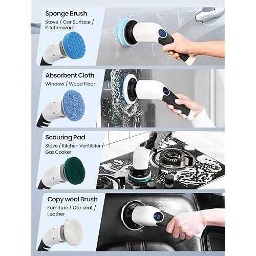 Keimi Electric Spin Scrubber 2023 New Cordless Voice Prompt Shower Cleaning Brush with 8 Replaceable Brush Heads ANS-8051A - Image 3