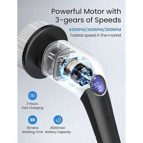 Keimi Electric Spin Scrubber 2023 New Cordless Voice Prompt Shower Cleaning Brush with 8 Replaceable Brush Heads ANS-8051A - Image 4