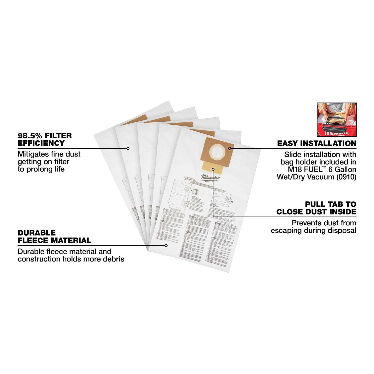 Milwaukee 6 gal Fleece Dust Bags 49-90-1979 - Image 3