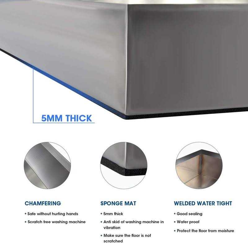 3 BUZZLETT 28 x 30 x 2.5 Heavy Duty 304 Stainless Steel Washer Machine Drip Drain Pan Floor Tray with anti-slip bottom pad - Image 3