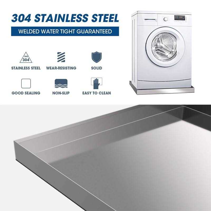 3 BUZZLETT 28 x 30 x 2.5 Heavy Duty 304 Stainless Steel Washer Machine Drip Drain Pan Floor Tray with anti-slip bottom pad - Image 4
