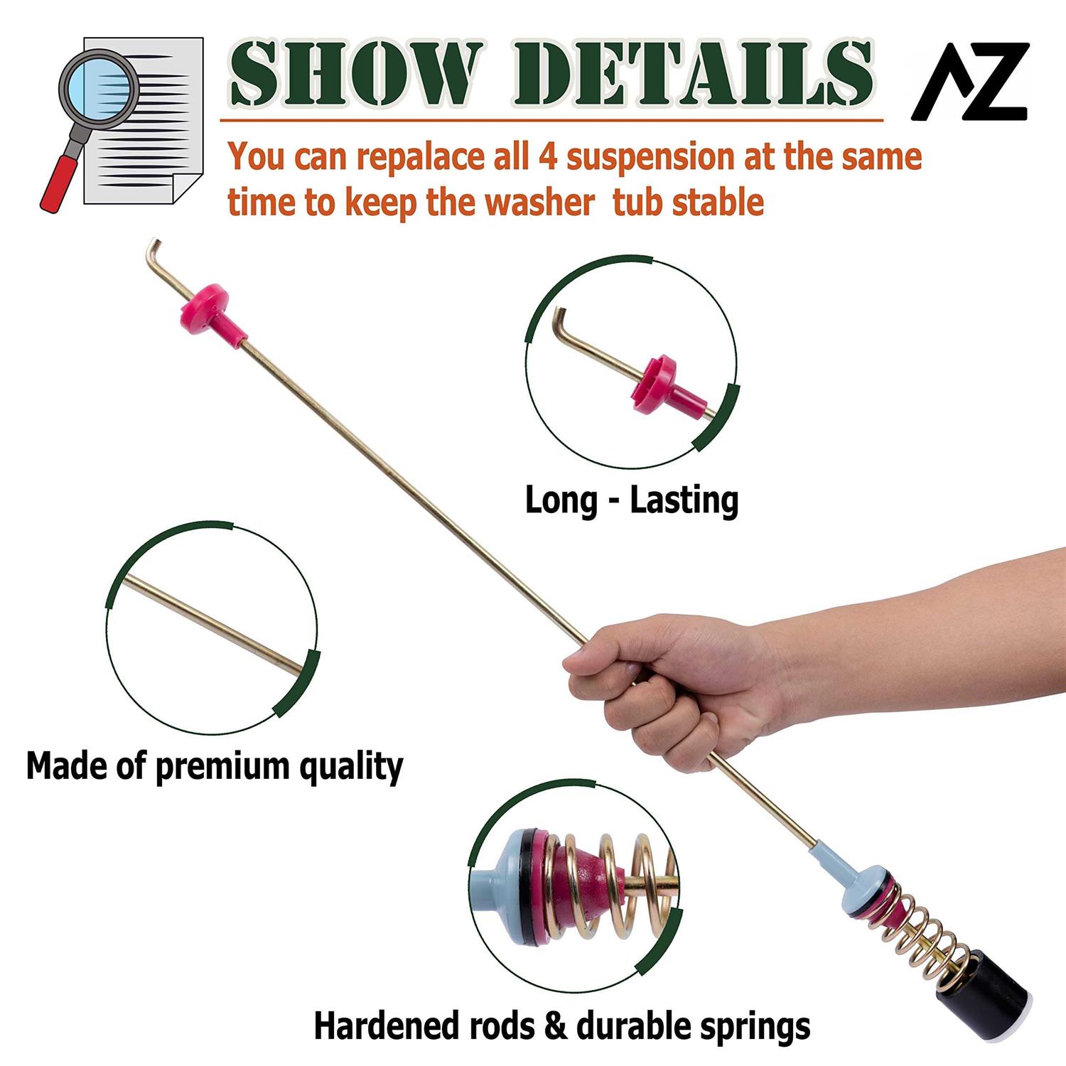 4PC Washer Suspension Rod Damper Replaces For Samsung WA400PJHDWR/AA WA45H7000AW/A2 WA40J3000AW/A2 WA40J3000AW/AA WA45T3400AP WA422PRHDWR/AA - Image 3