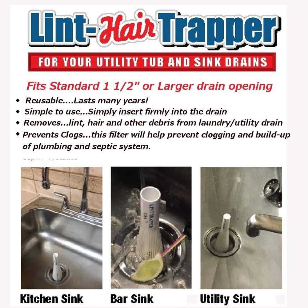 Lint Hair Trapper for filtering Washing Machine Utility Tub and Sink drains-reusable and customizable with built-in overflow guard. Traps Lint - Image 3