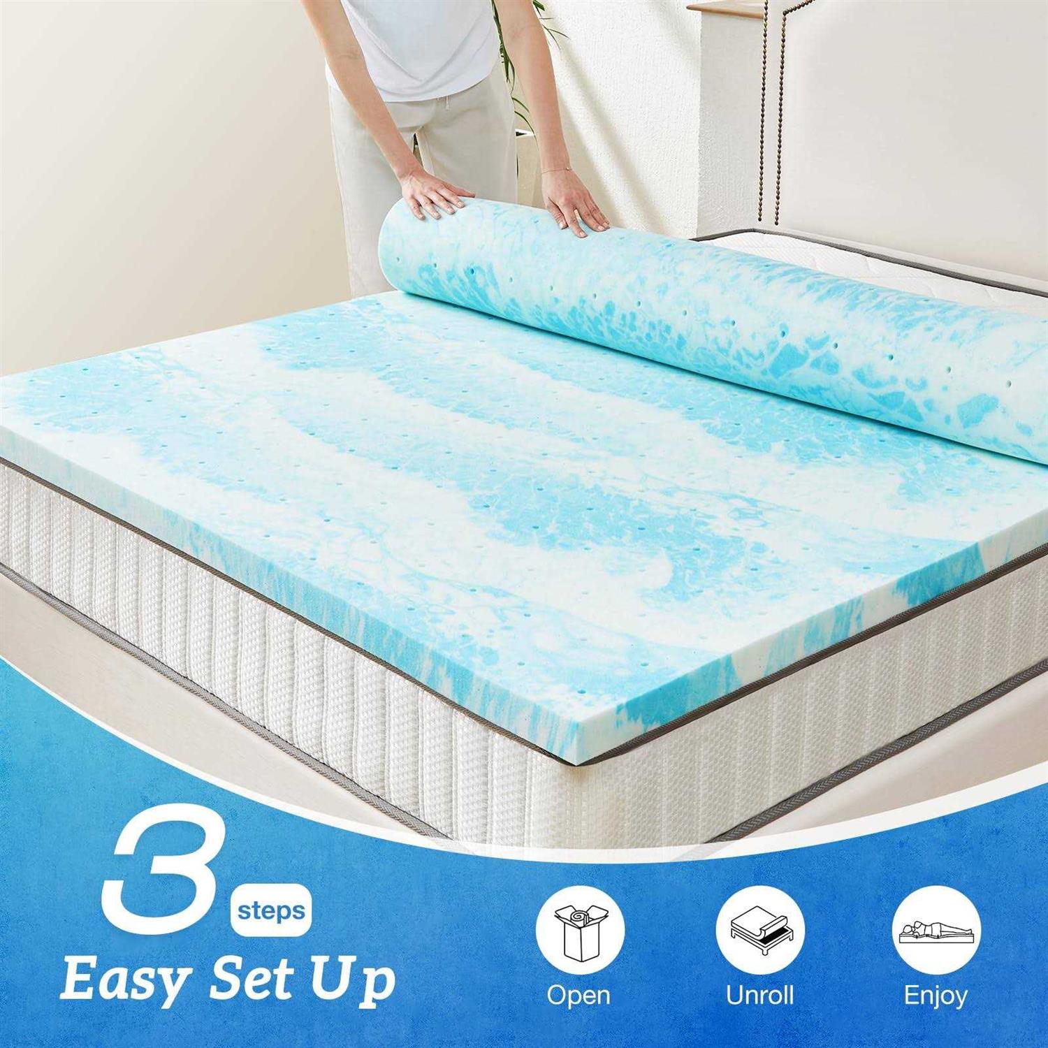 Mattress Topper Memory Foam Cooling Gel Swirl Infused Bed Topper for Back Pain - Image 3