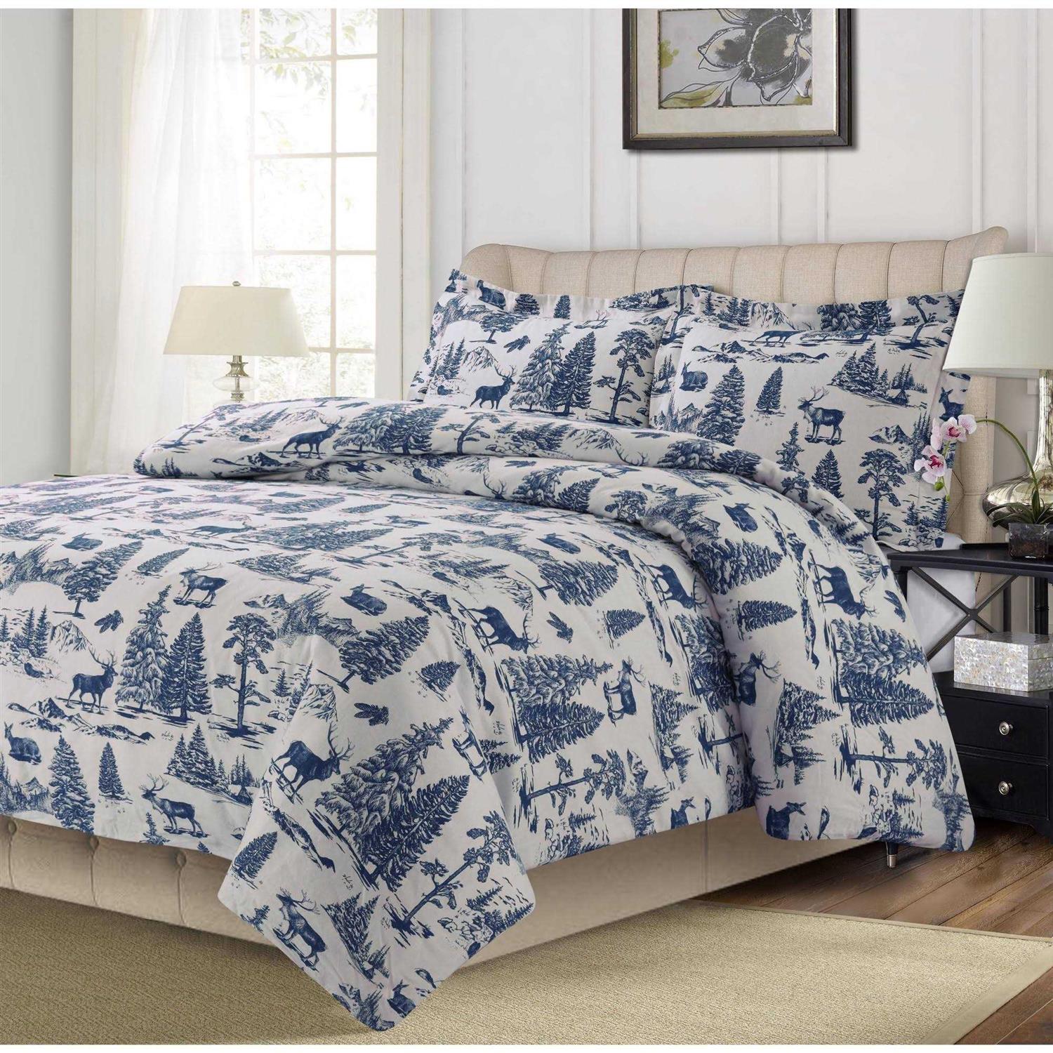 Tribeca Living 200-GSM Heavyweight Flannel Printed Oversized Duvet Cover Set - Image 4
