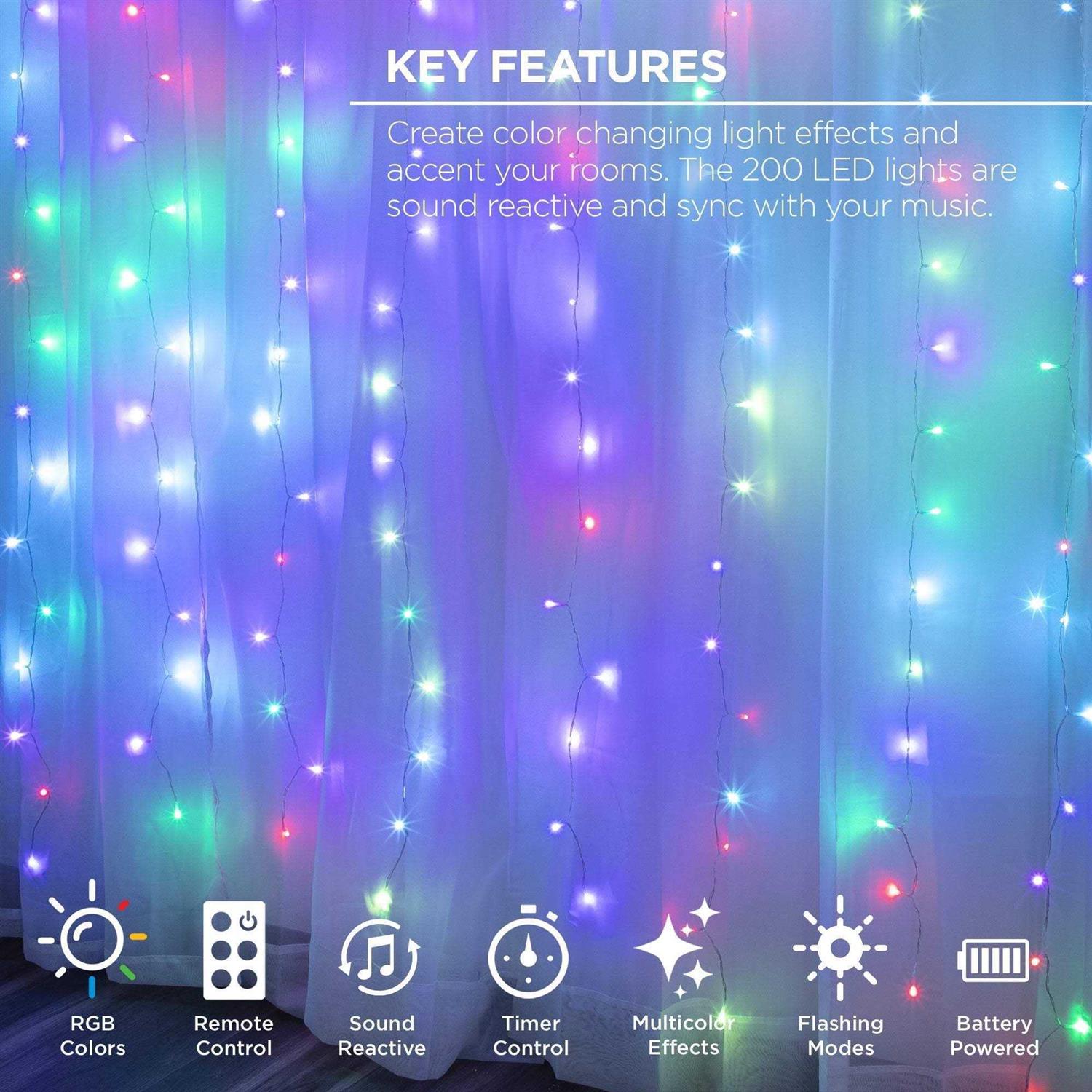 Merkury Innovations Cascading Curtain Lights with Music Sync for Outdoor and Indoor Use - Image 3