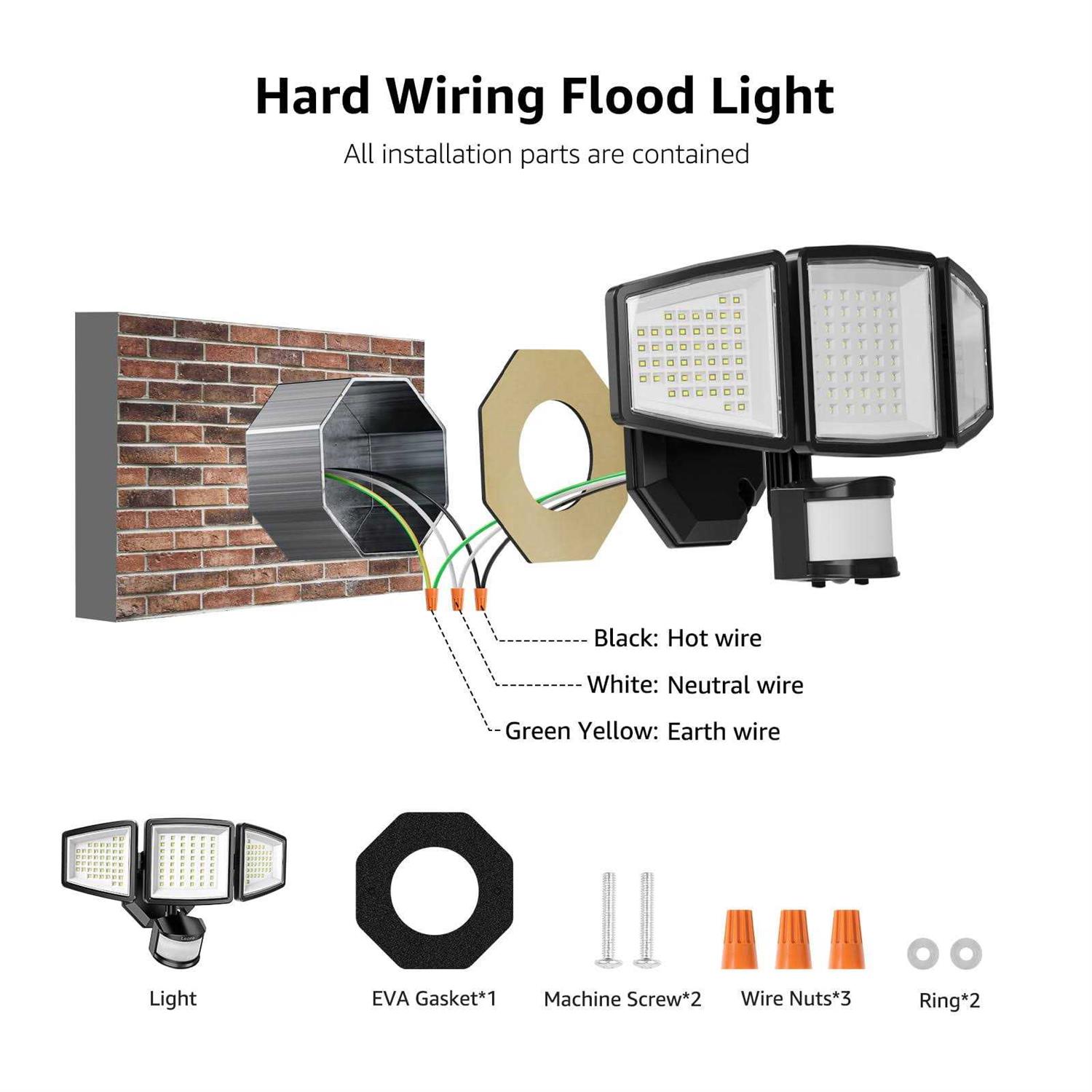 Lepro Motion Sensor Outdoor Light LED Security Flood Lights with 3 Adjustable Heads - Image 5