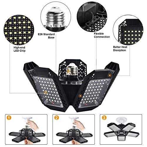 Mefflypee 2 Pack LED Garage Lights 120W Deformable LED Garage Ceiling Lights with 5 Adjustable Panels - Image 5