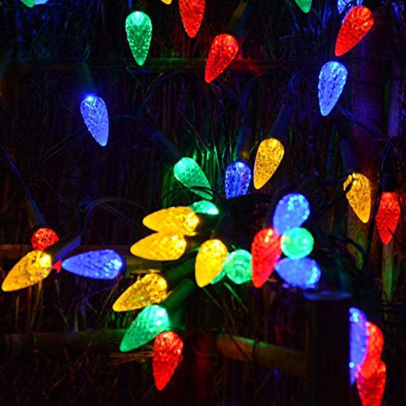 Huacenmy Solar Christmas Lights Outdoor C6 Strawberry String Lights LED Christmas Fairy Lights 50 LEDs Solar Operated Rechargeable Garden Lights - Image 3