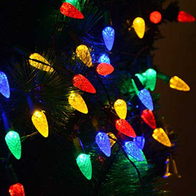 Huacenmy Solar Christmas Lights Outdoor C6 Strawberry String Lights LED Christmas Fairy Lights 50 LEDs Solar Operated Rechargeable Garden Lights - Image 4