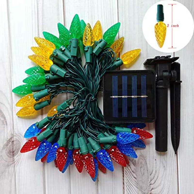 Huacenmy Solar Christmas Lights Outdoor C6 Strawberry String Lights LED Christmas Fairy Lights 50 LEDs Solar Operated Rechargeable Garden Lights - Image 5