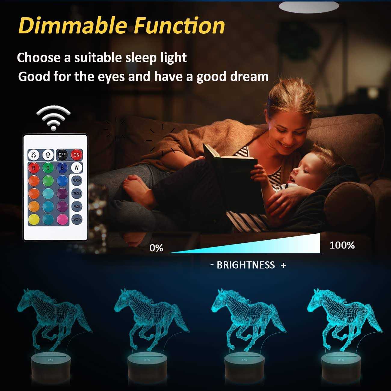 Horse Gifts for Kids Girls,3D Lamp Animal LED Illusion Night Light with Remote Control 16 Colors Changing - Image 5