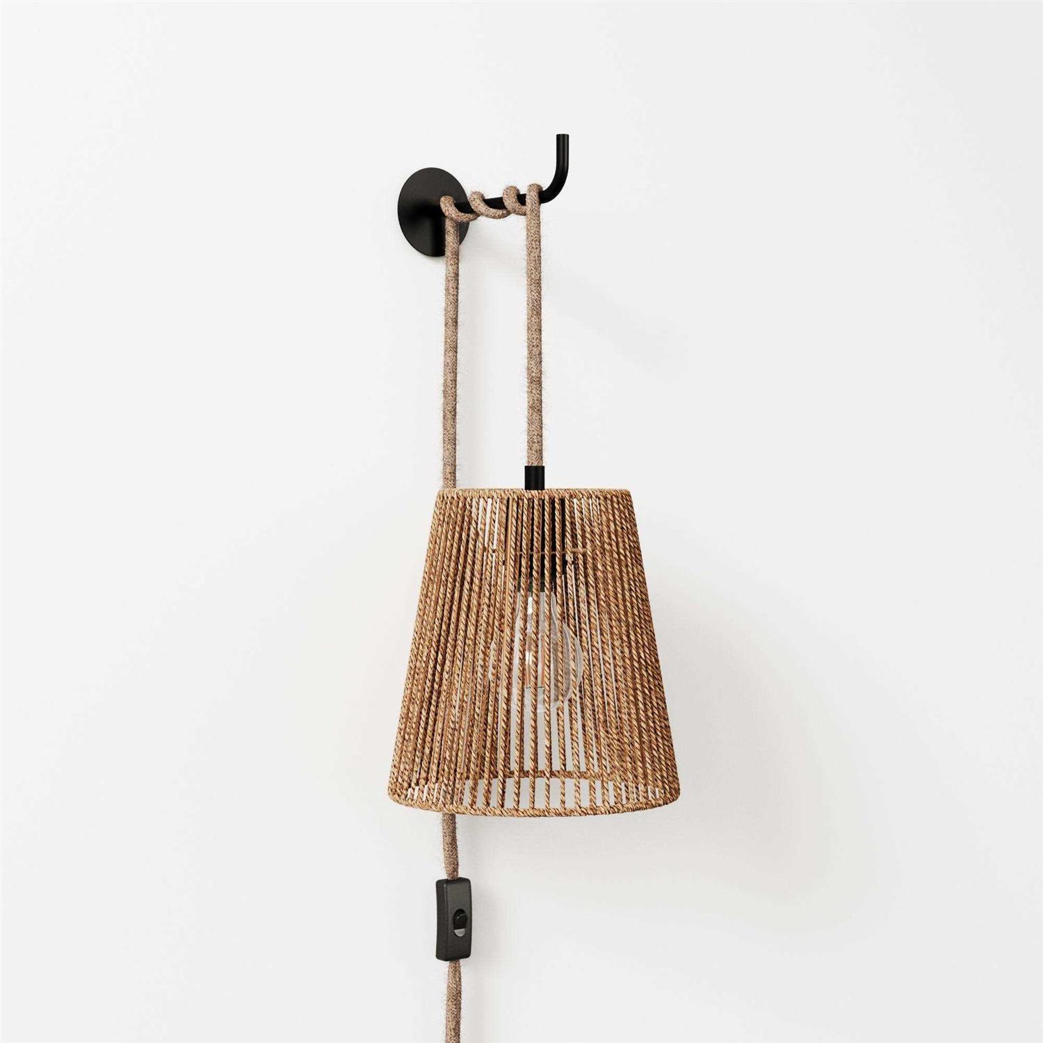 Nathan James Atlas 1-Light Plug-in Wall Lamp, Bedside Reading Wall Sconce with Seagrass Shade and Woven Rope Accent - Image 3