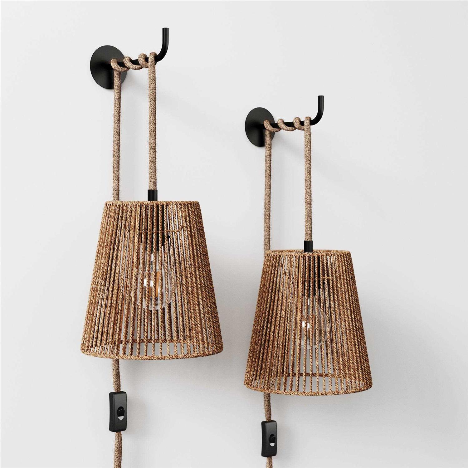 Nathan James Atlas 1-Light Plug-in Wall Lamp, Bedside Reading Wall Sconce with Seagrass Shade and Woven Rope Accent - Image 4