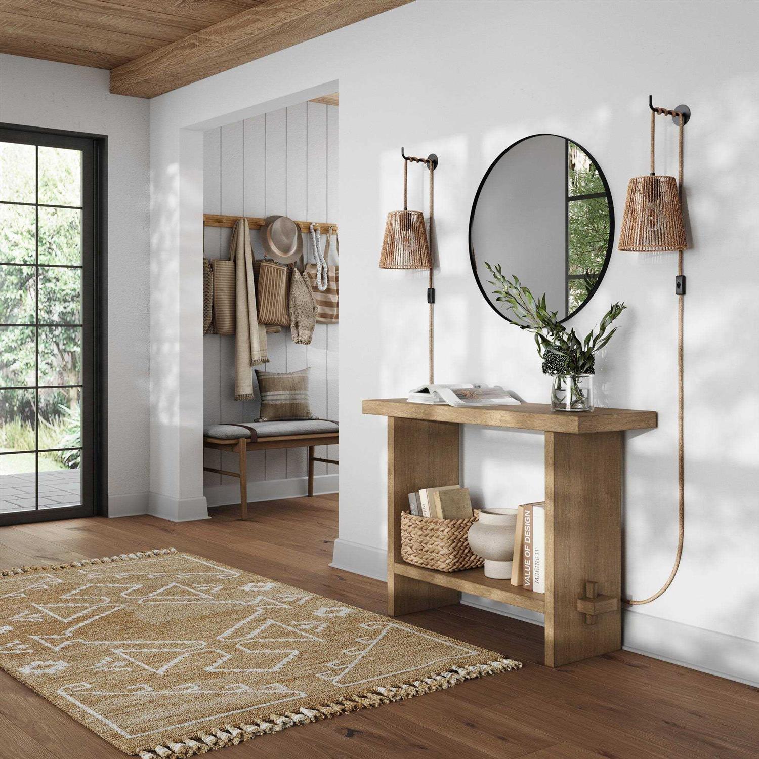 Nathan James Atlas 1-Light Plug-in Wall Lamp, Bedside Reading Wall Sconce with Seagrass Shade and Woven Rope Accent - Image 5