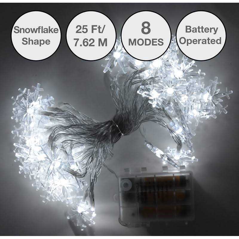 Holiday Essence Christmas Outdoor Snowflake String Lights 25 Ft 50 Led Battery Operated Bulbs 8 Modes With Timer - Image 3