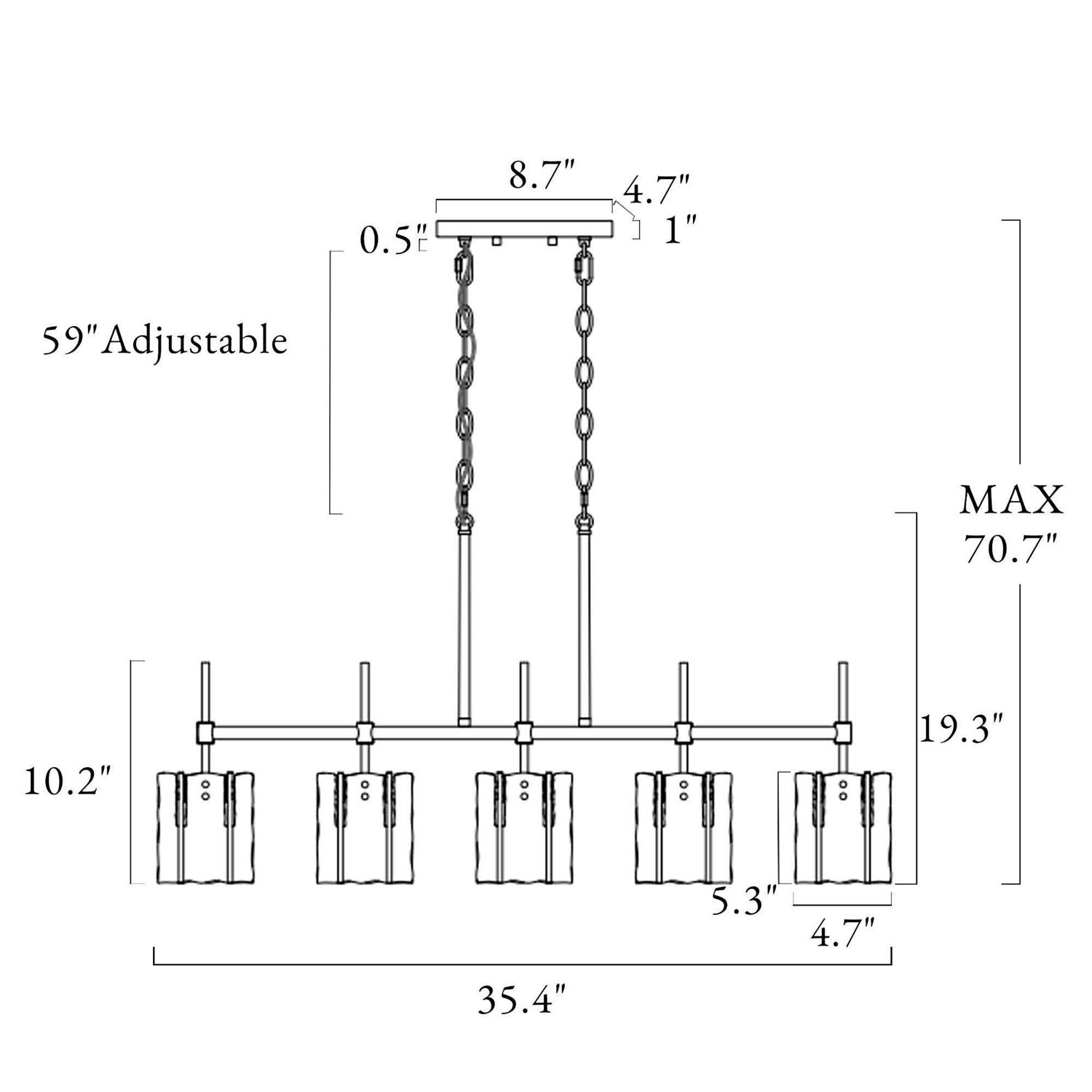 LNC Nalyri 35.4 Wide Black 5-Light Kitchen Island Chandelier - Image 3