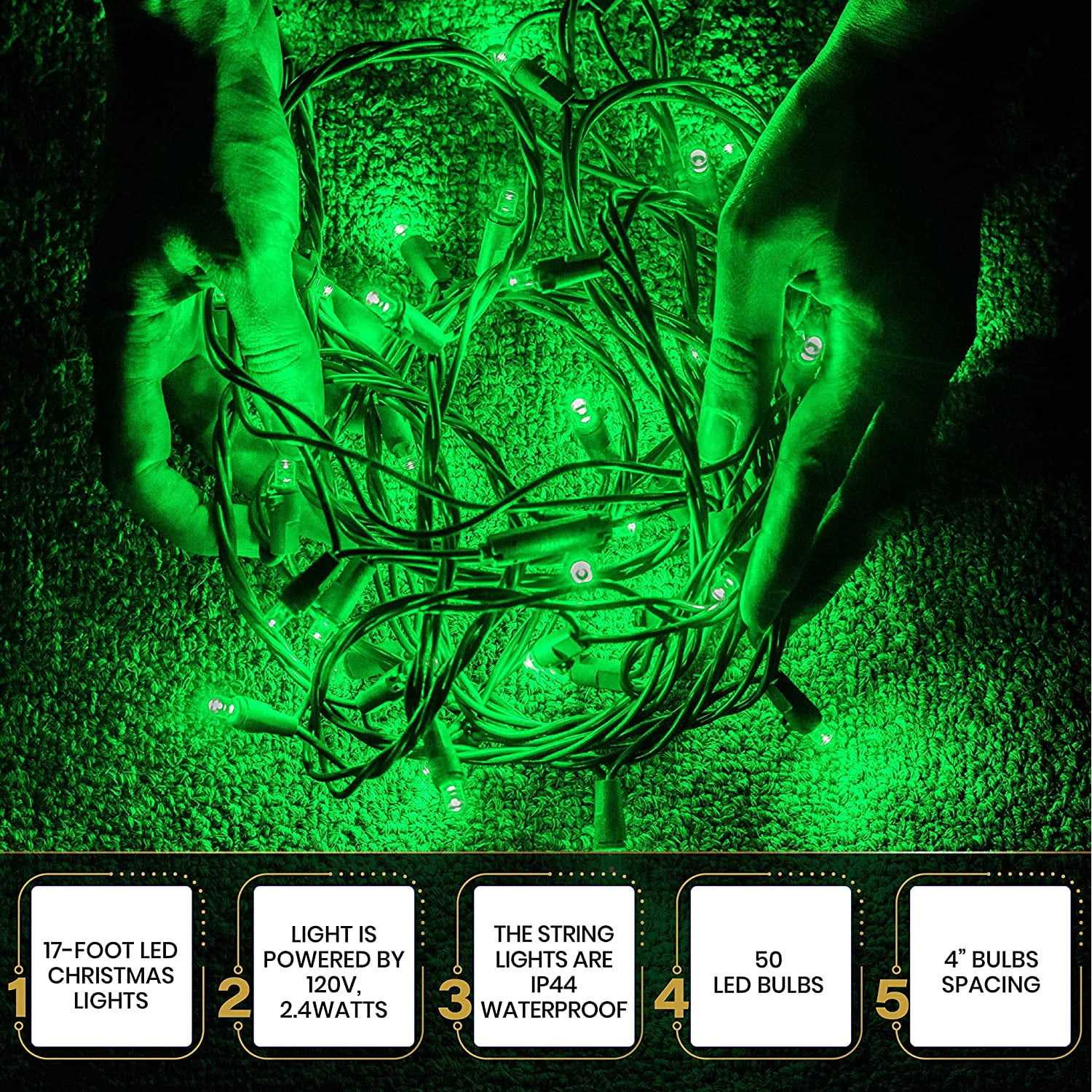 Holiday Spirit 50 LED Mini Christmas String Lights 120v Ul588 - Image 4