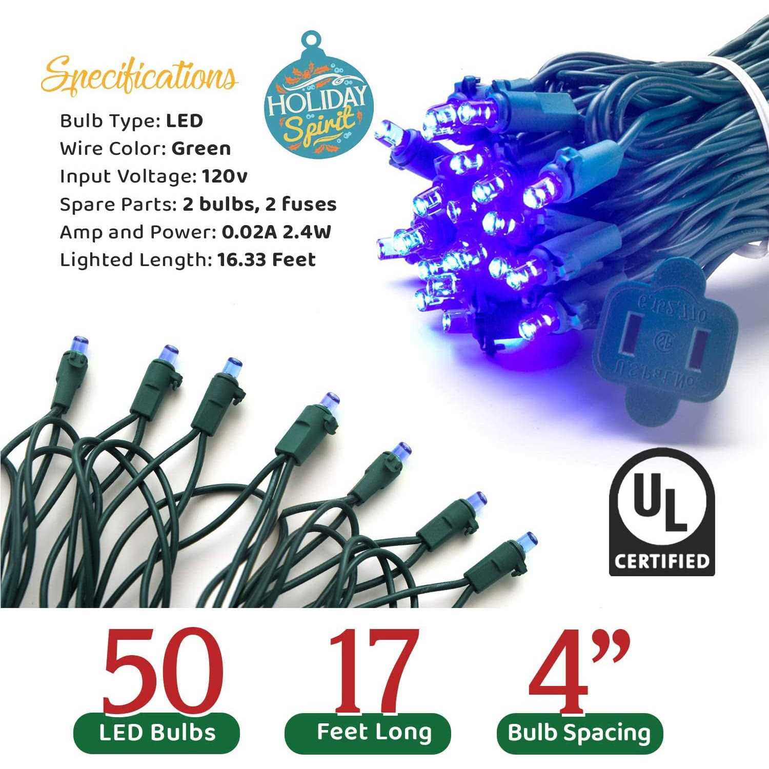Holiday Spirit 50 LED Mini Christmas String Lights 120v Ul588 - Image 3