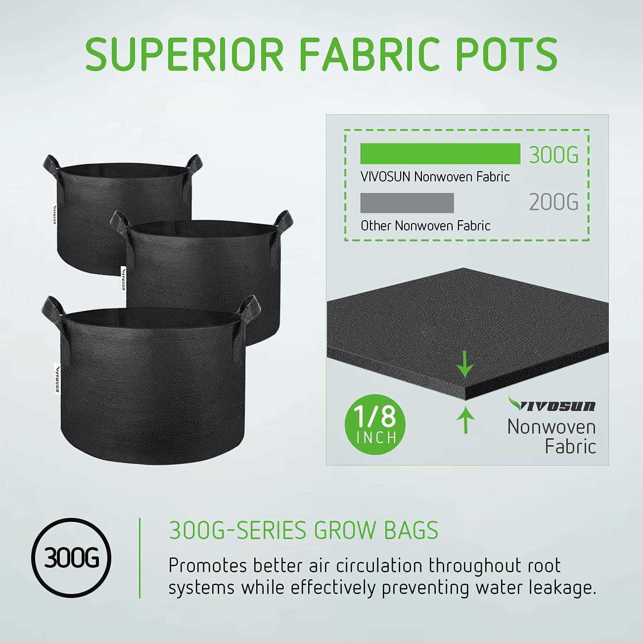 VIVOSUN 5-Pack 5 Gallon Grow Bags Plant Fabric Handles - Image 3